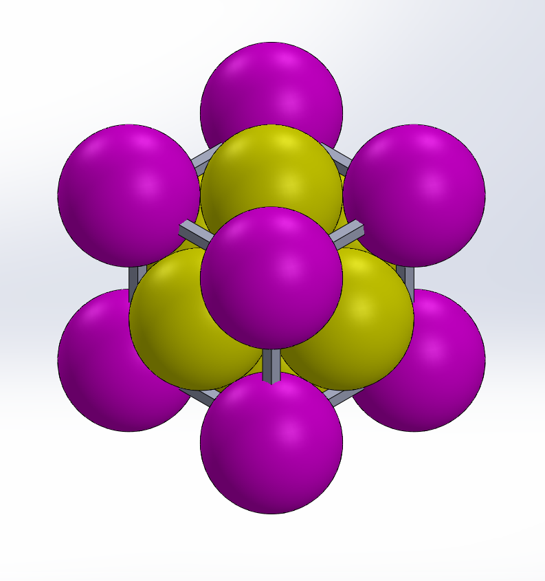Face-centred cubic unit cell: atoms at the eight corners plus one atom at the centre of each of the six faces